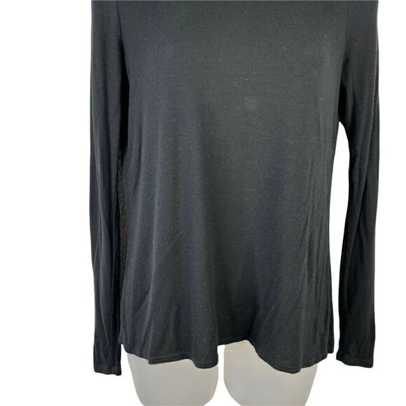 Marine Layer Tinley Tulip Open Back Top Womens Small Black Rib Knit Long Sleeves - Picture 4 of 12